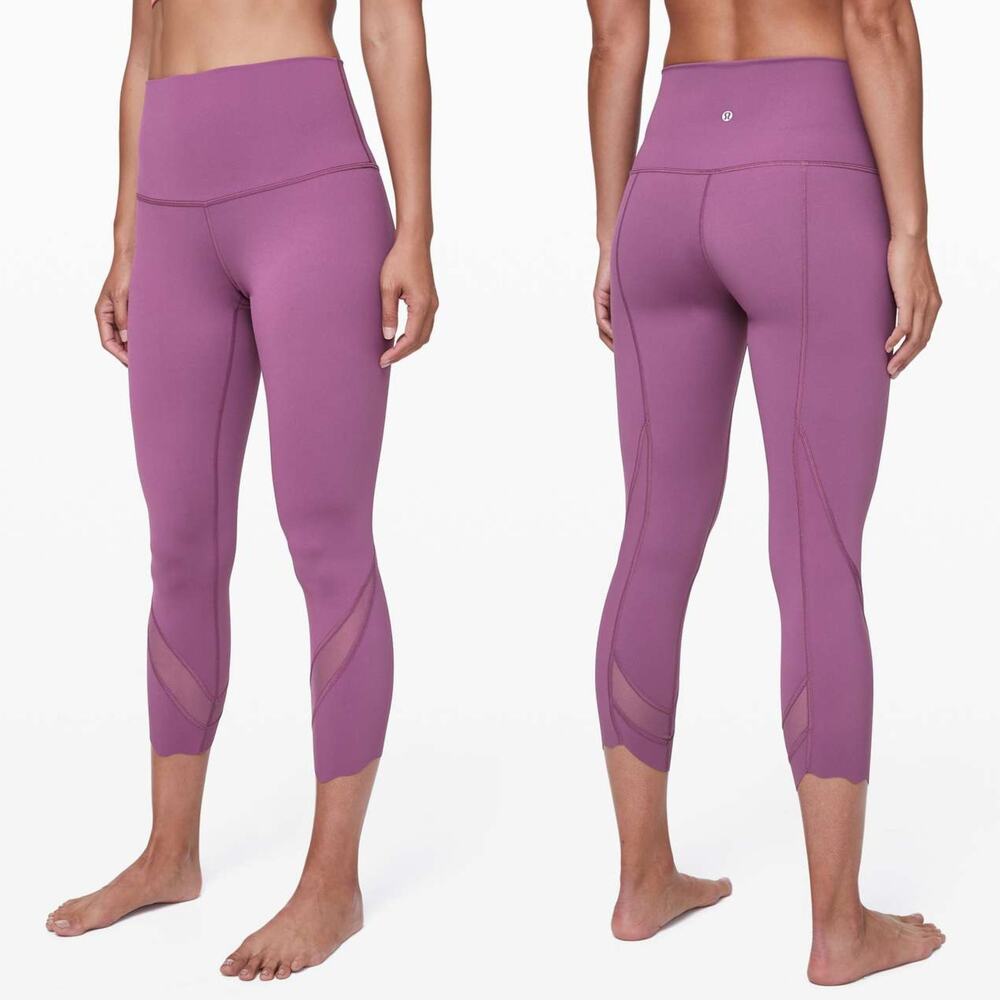 Lululemon Wunder Under Crop II Leggings Roll Down Scallop Full-On Plum Purple 10